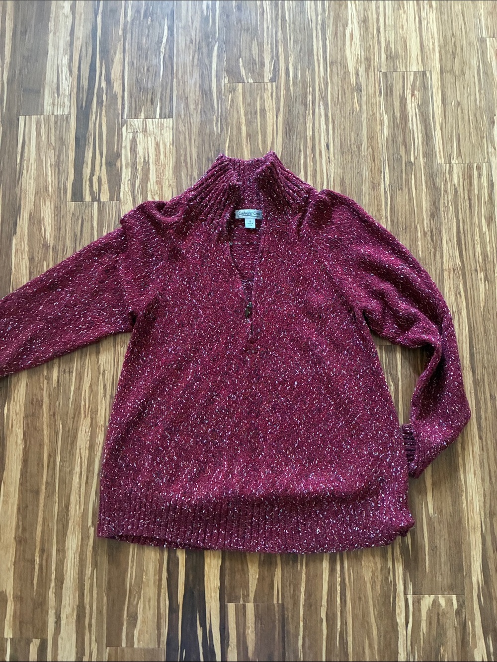 Coldwater Creek Red Speckled Zip Cardigan